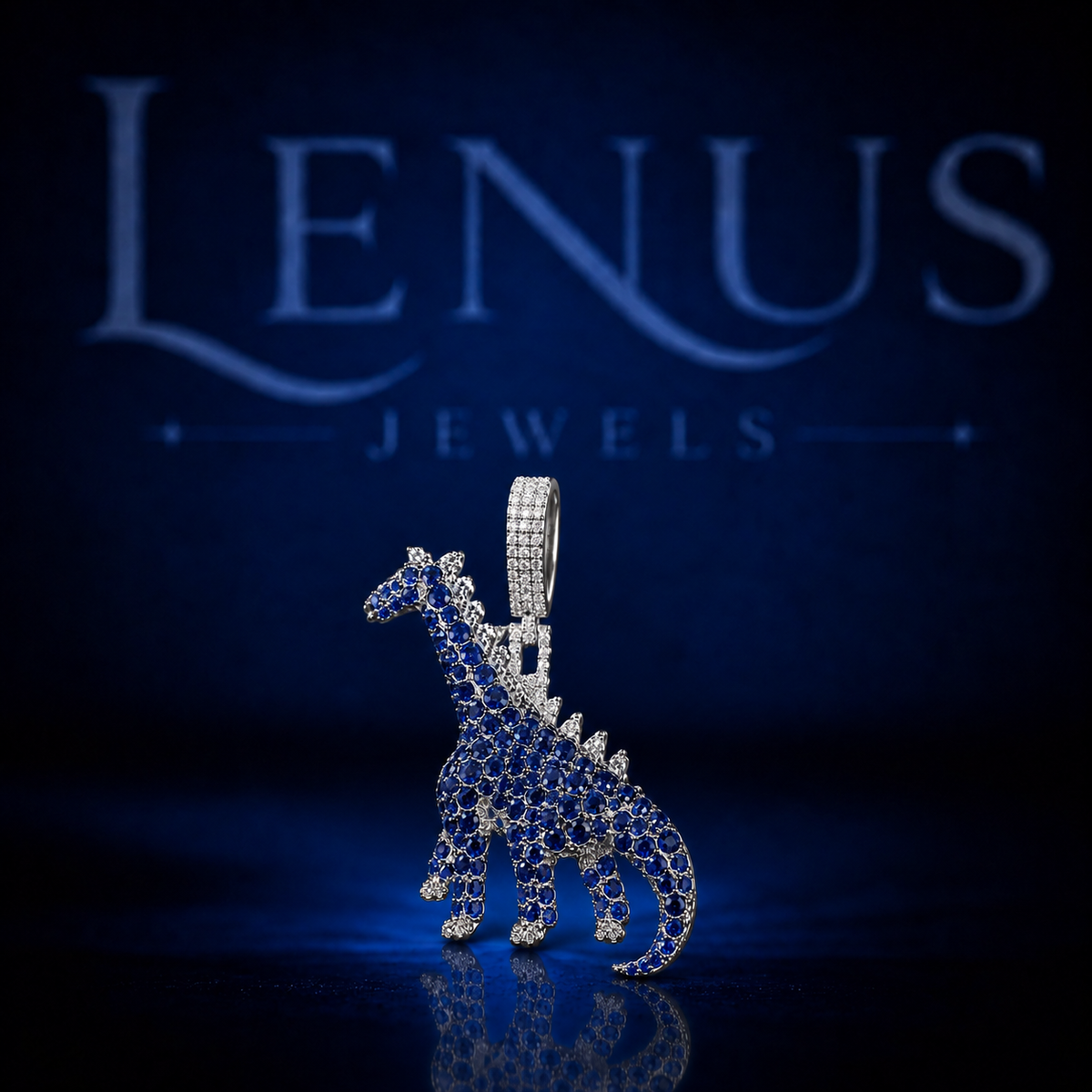 Blue Iced Out Dinosaur VVS Moissanite Pendant – 925 Sterling Silver 3D Dino Animal Hip Hop Jewelry, Diamond Tester Pass, Luxury Charm