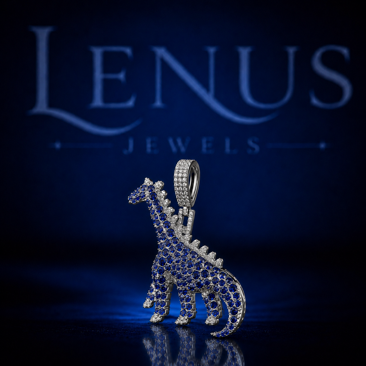Blue Iced Out Dinosaur VVS Moissanite Pendant – 925 Sterling Silver 3D Dino Animal Hip Hop Jewelry, Diamond Tester Pass, Luxury Charm