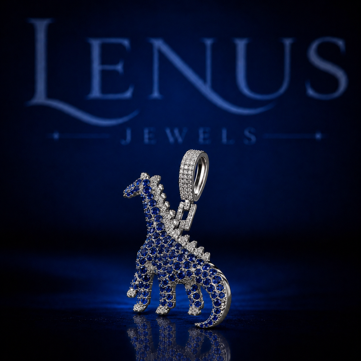 Blue Iced Out Dinosaur VVS Moissanite Pendant – 925 Sterling Silver 3D Dino Animal Hip Hop Jewelry, Diamond Tester Pass, Luxury Charm
