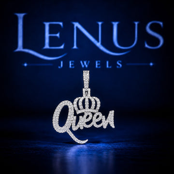 Iced Out Queen Crown VVS Moissanite Name Pendant in 925 Sterling Silver – Royal Script Letter Necklace Charm, Hip Hop Jewelry Gift for Women