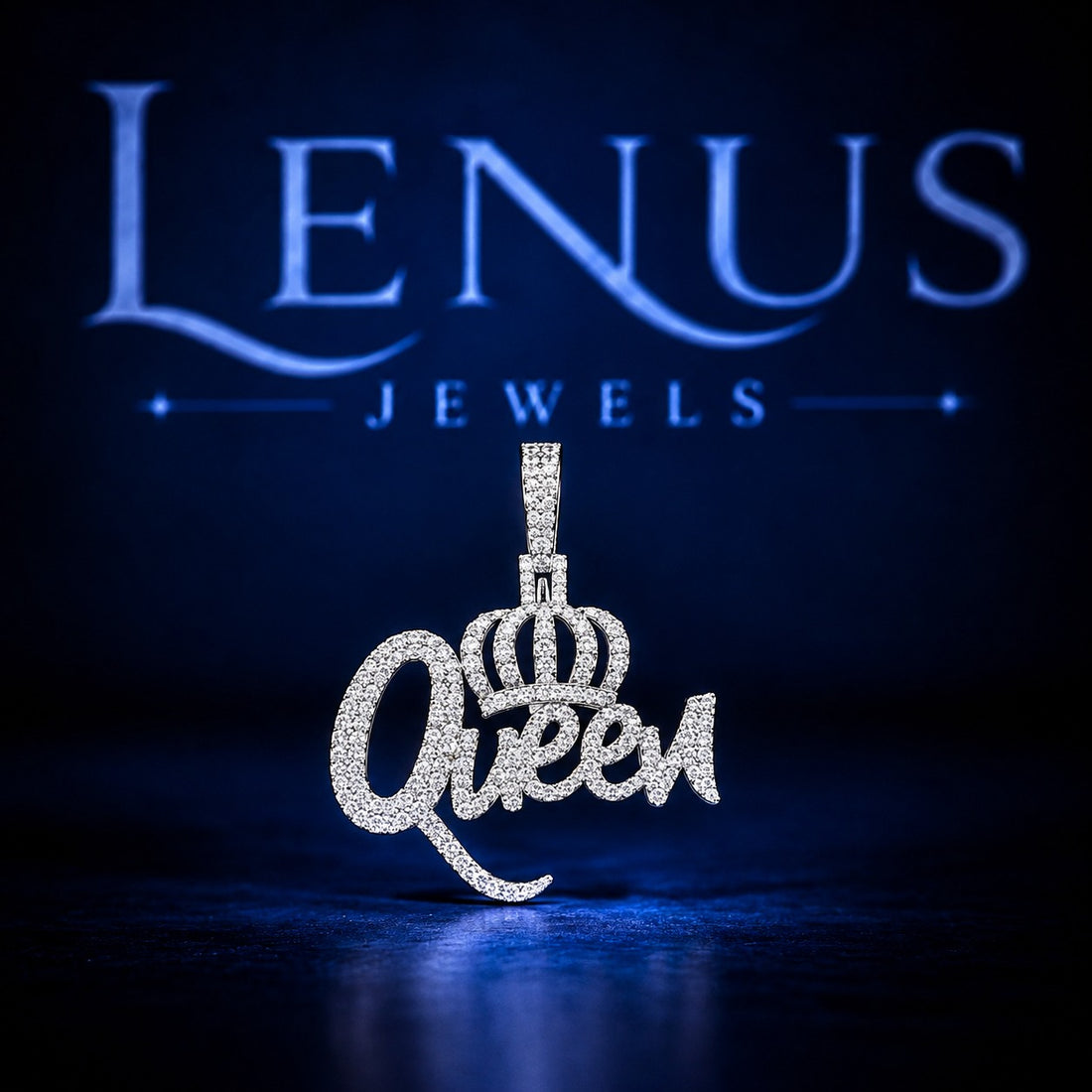 Iced Out Queen Crown VVS Moissanite Name Pendant in 925 Sterling Silver – Royal Script Letter Necklace Charm, Hip Hop Jewelry Gift for Women