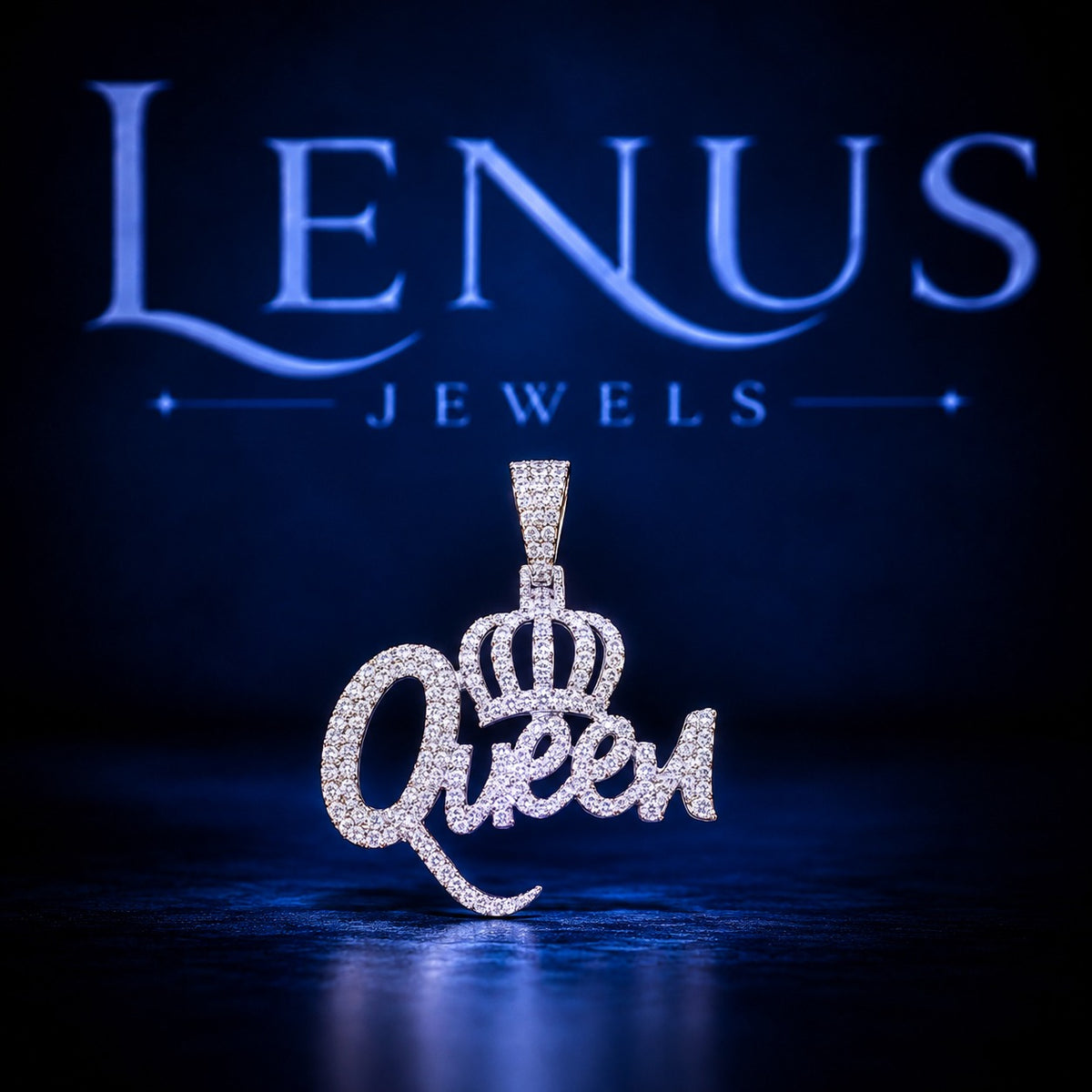 Iced Out Queen Crown VVS Moissanite Name Pendant in 925 Sterling Silver – Royal Script Letter Necklace Charm, Hip Hop Jewelry Gift for Women
