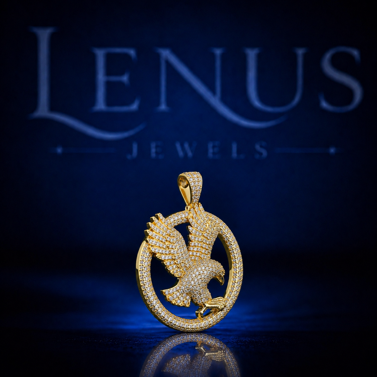 Iced Out Eagle Circle VVS Moissanite Pendant in 925 Sterling Silver Gold Finish – Flying Eagle Hip Hop Necklace Charm, Luxury Jewelry for Men