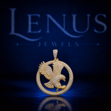 Iced Out Eagle Circle VVS Moissanite Pendant in 925 Sterling Silver Gold Finish – Flying Eagle Hip Hop Necklace Charm, Luxury Jewelry for Men