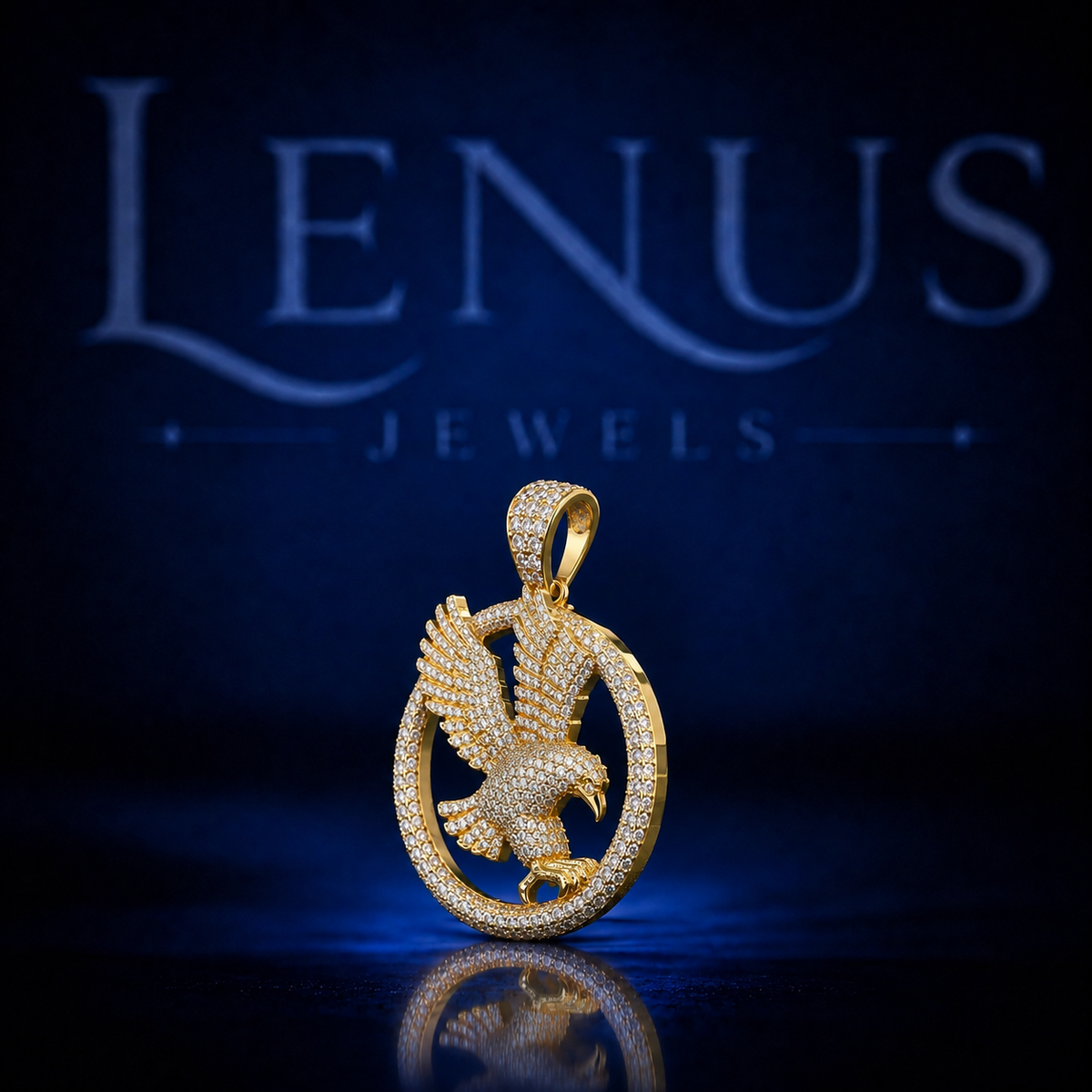 Iced Out Eagle Circle VVS Moissanite Pendant in 925 Sterling Silver Gold Finish – Flying Eagle Hip Hop Necklace Charm, Luxury Jewelry for Men