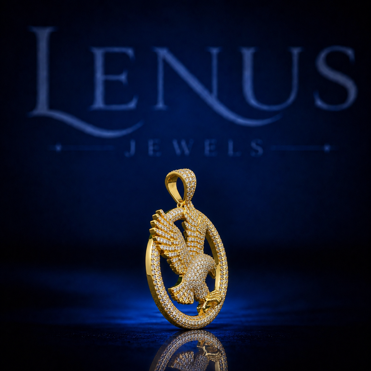 Iced Out Eagle Circle VVS Moissanite Pendant in 925 Sterling Silver Gold Finish – Flying Eagle Hip Hop Necklace Charm, Luxury Jewelry for Men