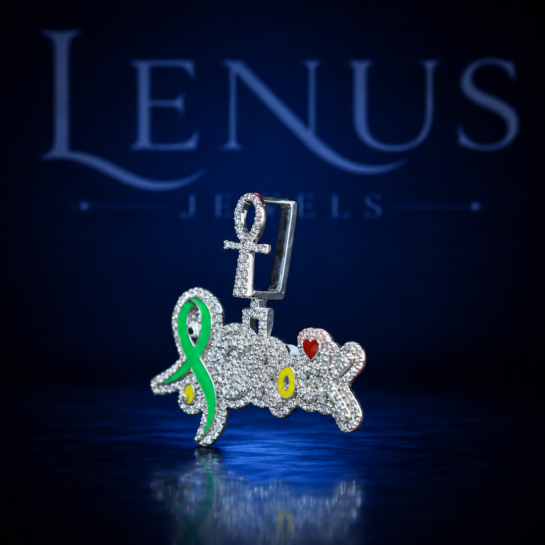 SCROCK Iced Out Moissanite Pendant – VVS D Color 925 Sterling Silver Custom Name Jewelry, Green Awareness Ribbon Ankh Cross Bail Hip Hop Charm