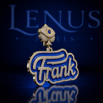 Custom Name Moissanite Pendant – Iced Out VVS Moissanite 925 Sterling Silver Blue Enamel Personalized Hip Hop Jewelry
