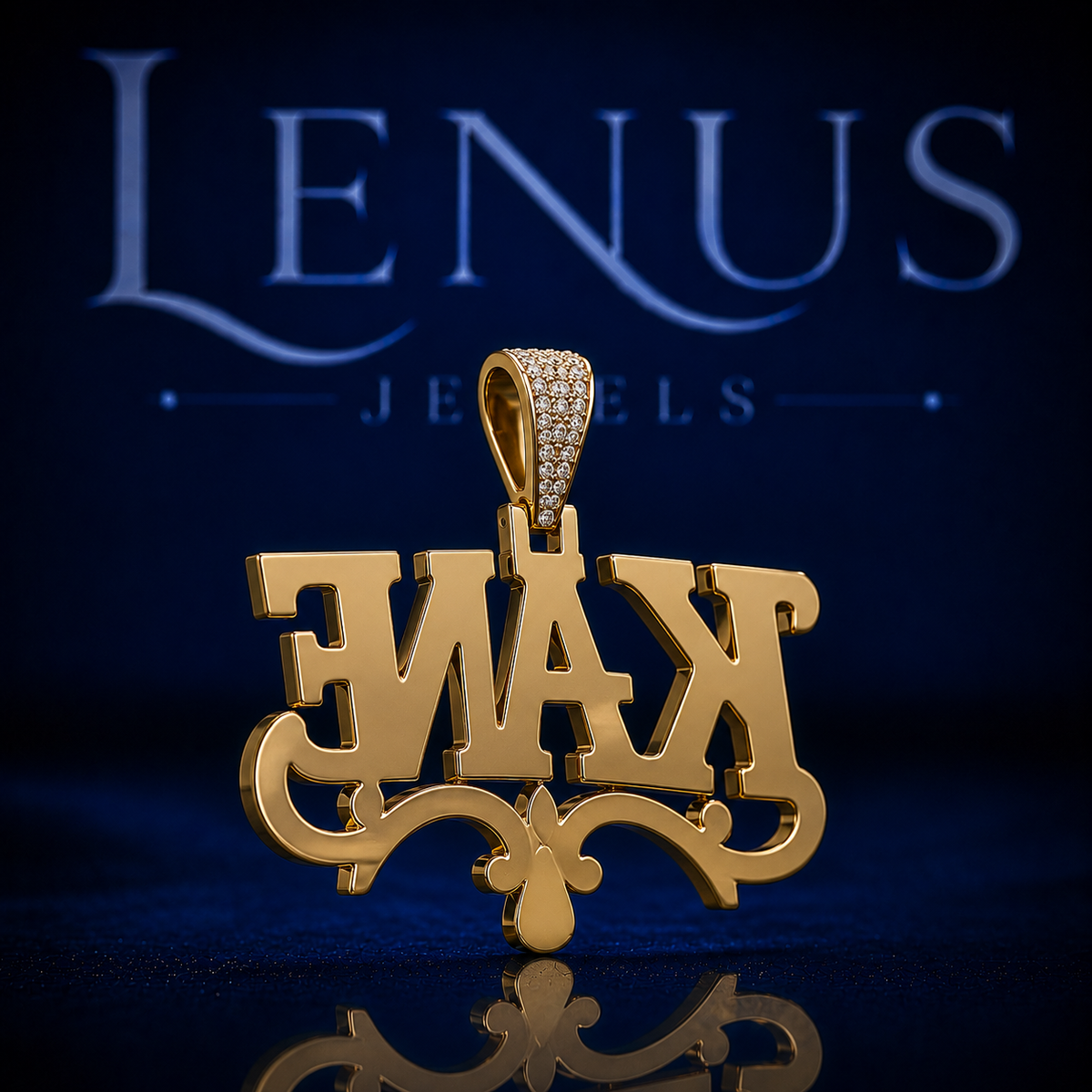 Iced Out KANE Name VVS Moissanite Pendant – 925 Sterling Silver Gold Finish Custom 3D Hip Hop Jewelry with Ornamental Scrollwork & Pear Drop