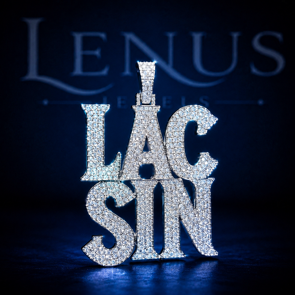 Custom LAC SIN Iced Out VVS Moissanite Name Pendant – 925 Sterling Silver Two Row Block Letter Hip Hop Jewelry, Diamond Tester Pass