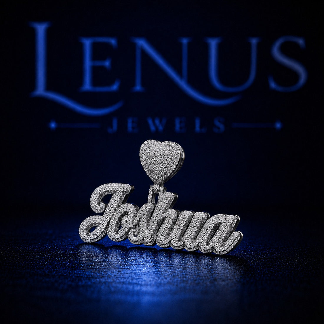Custom Iced Out VVS Moissanite Name Pendant with Heart Bail – 925 Sterling Silver Cursive Script Joshua Hip Hop Necklace Charm