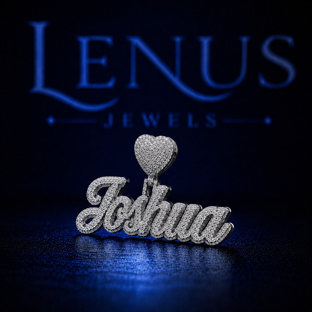 Custom Iced Out VVS Moissanite Name Pendant with Heart Bail – 925 Sterling Silver Cursive Script Joshua Hip Hop Necklace Charm