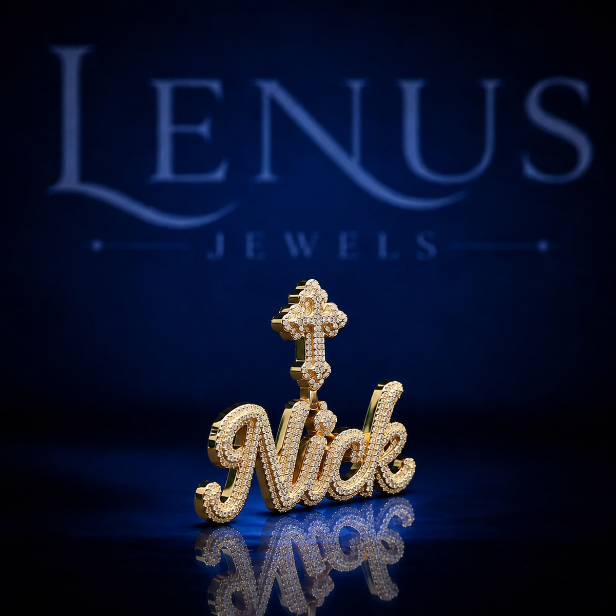 Custom Iced Out VVS Moissanite Nick Name Pendant with Cross Bail – 925 Sterling Silver Gold Finish Cursive Script Hip Hop Jewelry