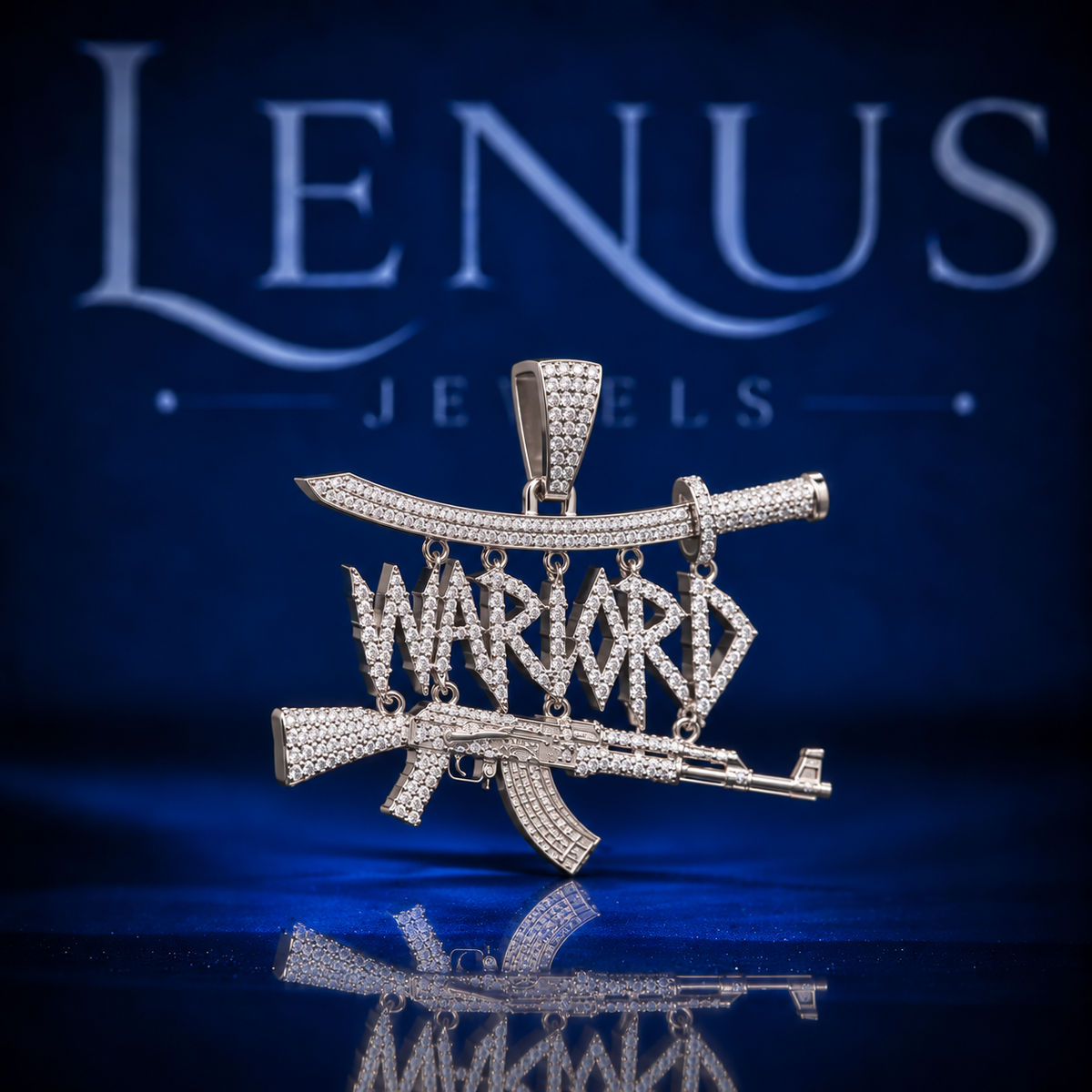 Iced Out Warlord AK47 Sword Moissanite Pendant – VVS 925 Sterling Silver Rifle Hip Hop Statement Pendant
