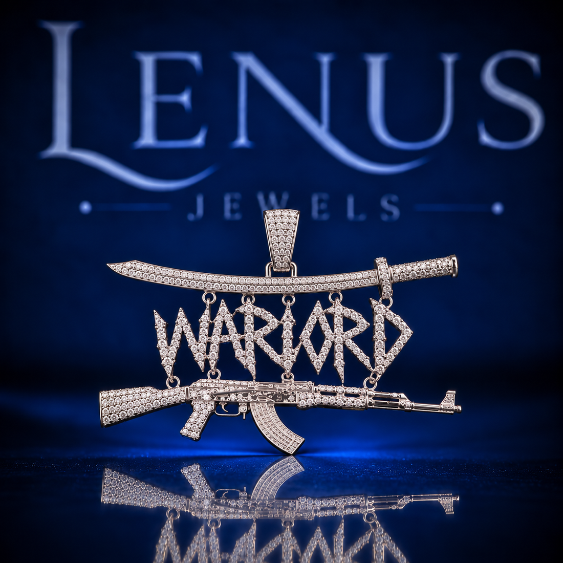 Iced Out Warlord AK47 Sword Moissanite Pendant – VVS 925 Sterling Silver Rifle Hip Hop Statement Pendant