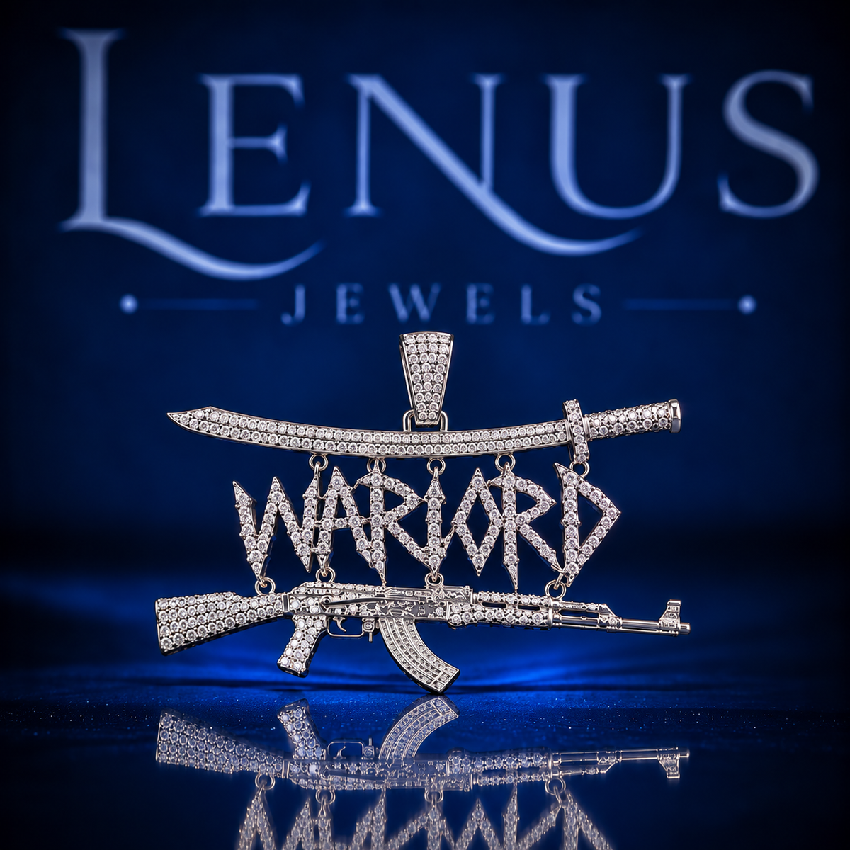 Iced Out Warlord AK47 Sword Moissanite Pendant – VVS 925 Sterling Silver Rifle Hip Hop Statement Pendant