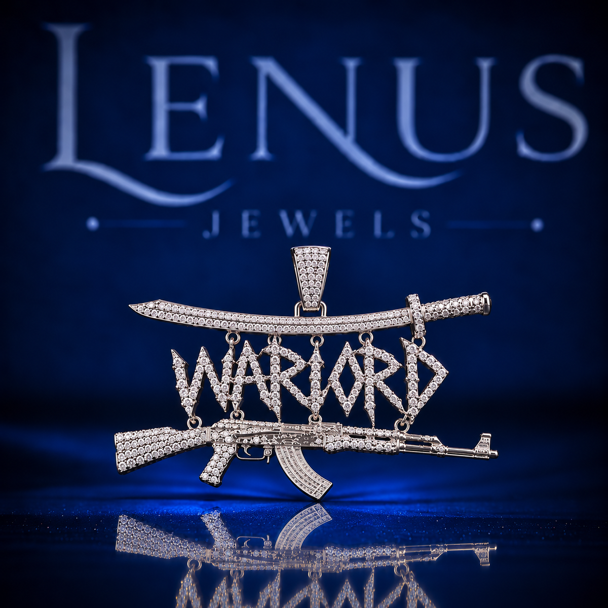 Iced Out Warlord AK47 Sword Moissanite Pendant – VVS 925 Sterling Silver Rifle Hip Hop Statement Pendant