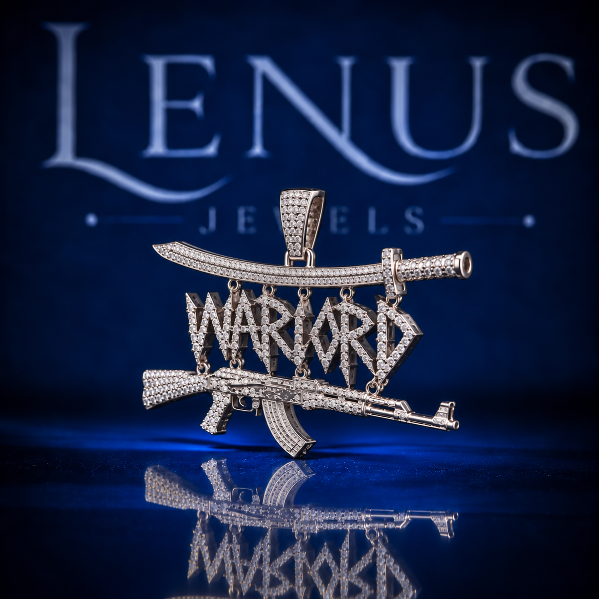 Iced Out Warlord AK47 Sword Moissanite Pendant – VVS 925 Sterling Silver Rifle Hip Hop Statement Pendant