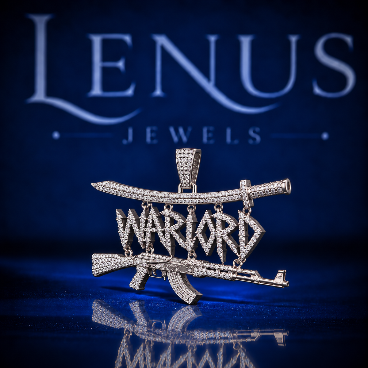 Iced Out Warlord AK47 Sword Moissanite Pendant – VVS 925 Sterling Silver Rifle Hip Hop Statement Pendant