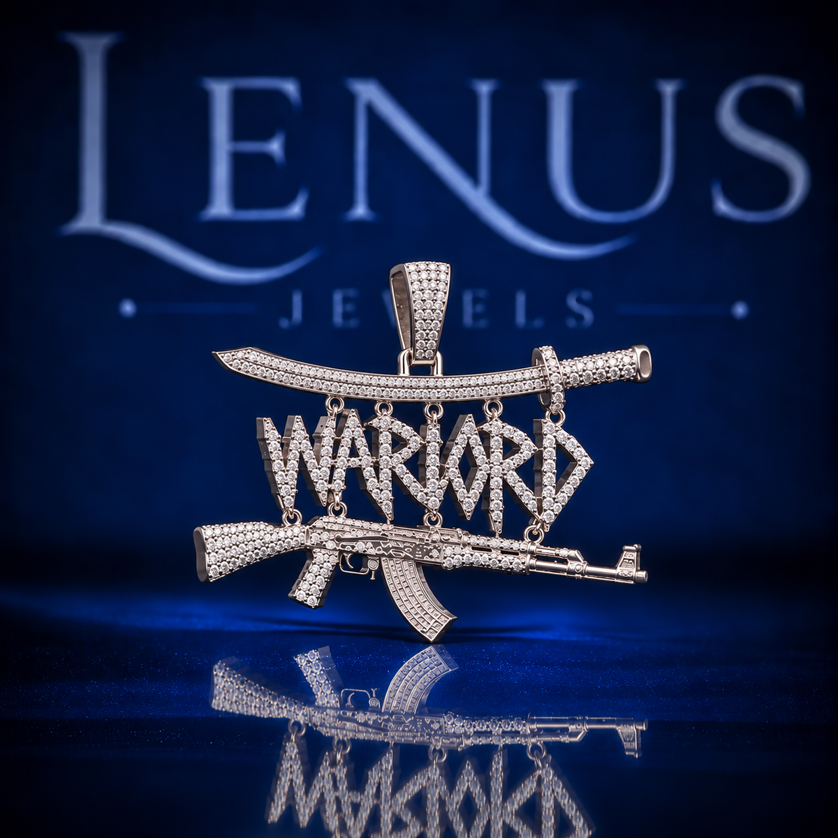 Iced Out Warlord AK47 Sword Moissanite Pendant – VVS 925 Sterling Silver Rifle Hip Hop Statement Pendant