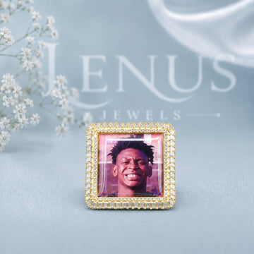 Custom Photo Moissanite Statement Ring – Iced Out Square Memory Picture Ring