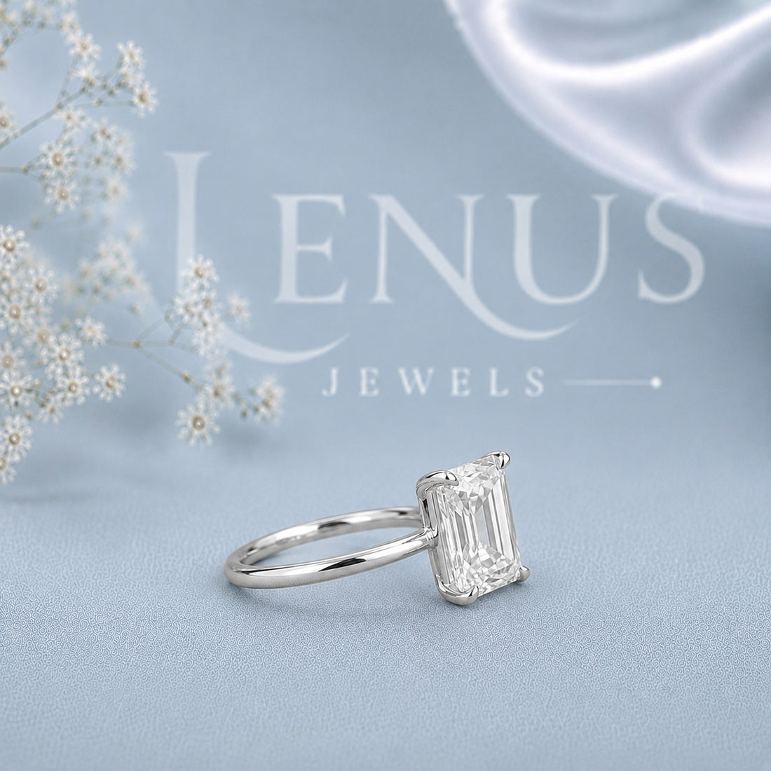 Radiant-Cut Moissanite Solitaire Engagement Ring – Hidden-Halo Ring in 925 Sterling Silver
