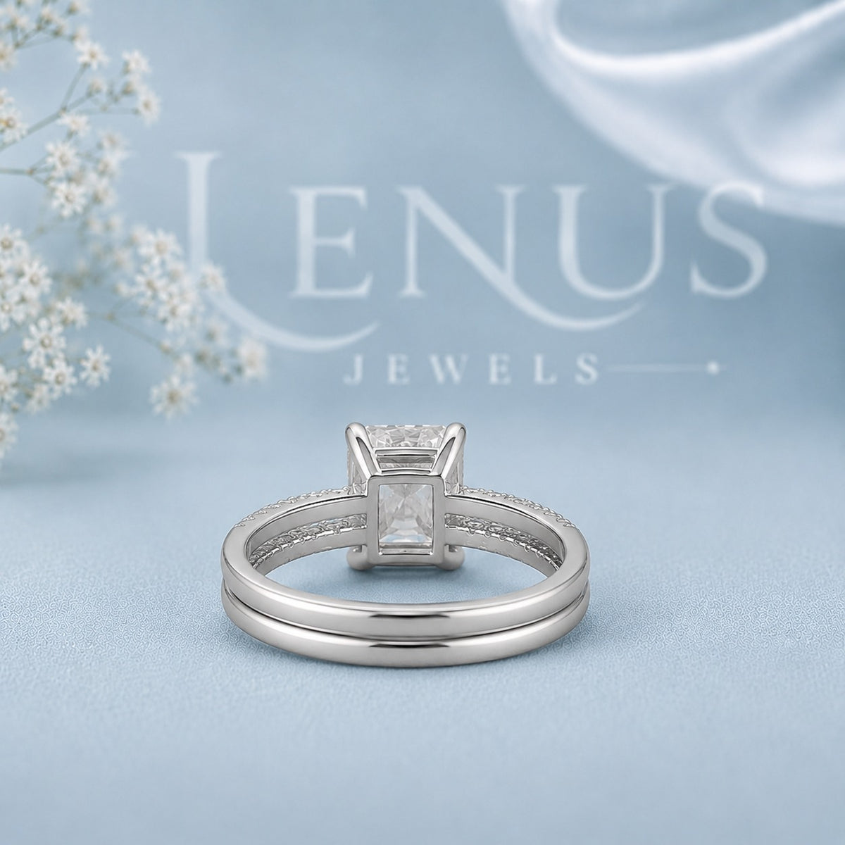 Radiant Cut Moissanite Engagement Ring – Double Pavé Band 925 Sterling Silver