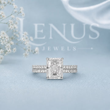 Radiant Cut Moissanite Engagement Ring – Double Pavé Band 925 Sterling Silver