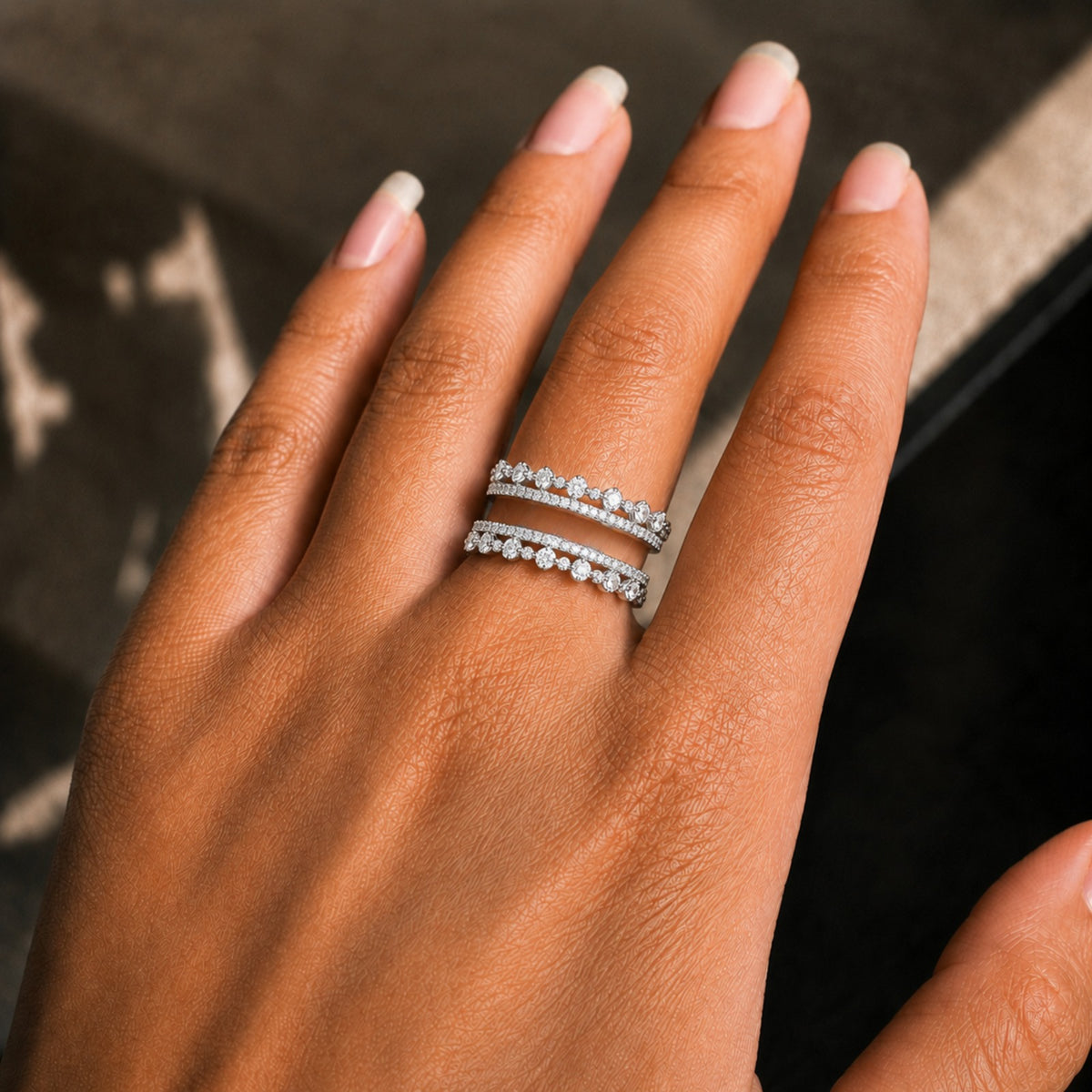 Three-Row Moissanite Wedding Band – Wide Floral Openwork Anniversary Ring in 925 Sterling Silver