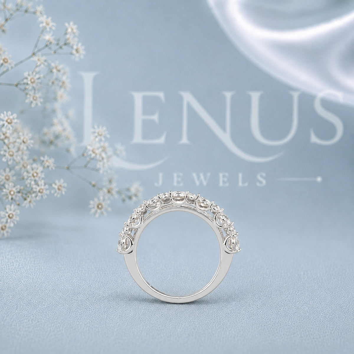 Three-Row Moissanite Wedding Band – Wide Floral Openwork Anniversary Ring in 925 Sterling Silver