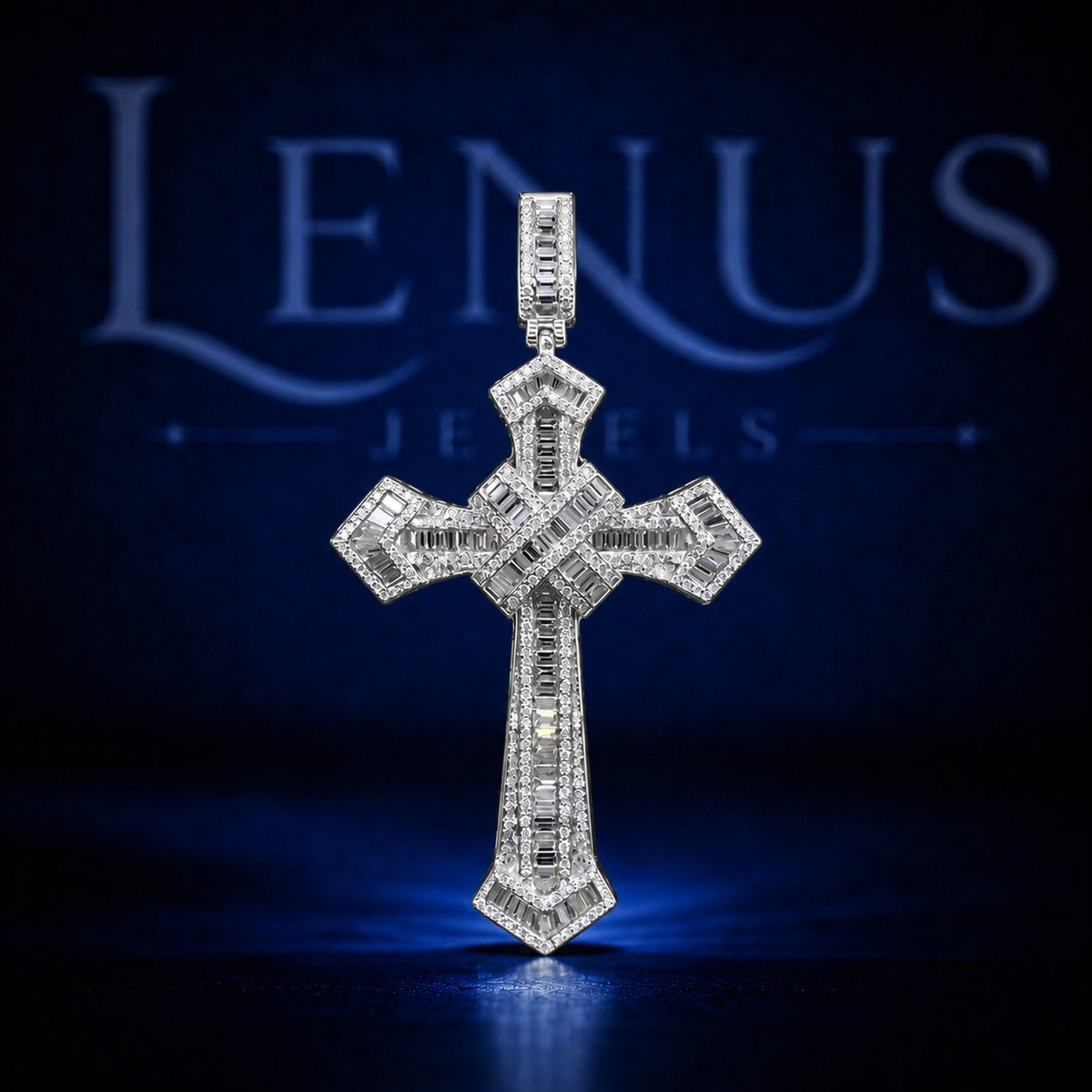 Iced Out Moissanite Baguette Cross Pendant – 925 Sterling Silver VVS Diamond Tester Pass Gothic Hip Hop Christian Jewelry