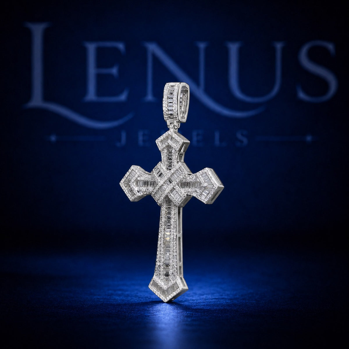 Iced Out Moissanite Baguette Cross Pendant – 925 Sterling Silver VVS Diamond Tester Pass Gothic Hip Hop Christian Jewelry