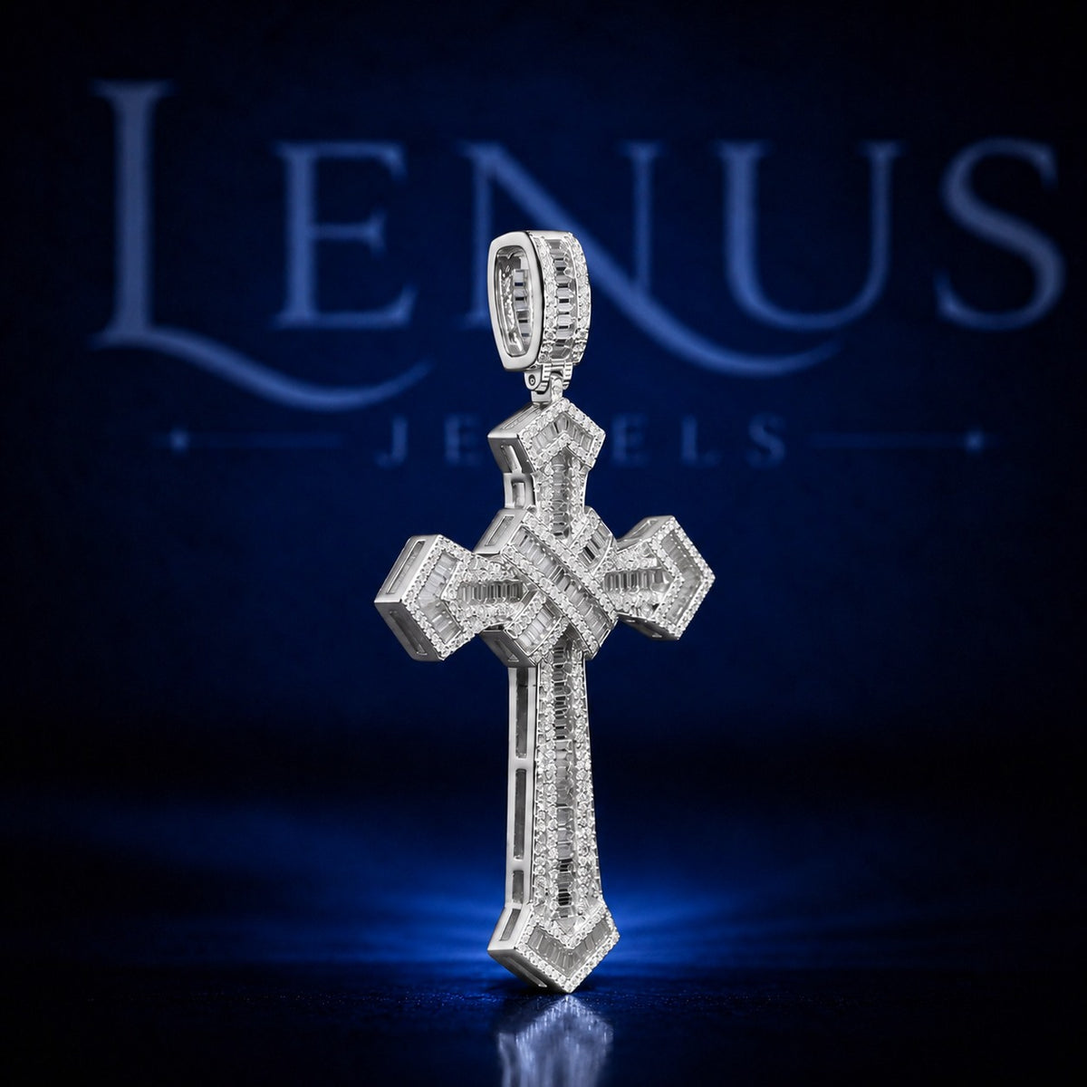 Iced Out Moissanite Baguette Cross Pendant – 925 Sterling Silver VVS Diamond Tester Pass Gothic Hip Hop Christian Jewelry