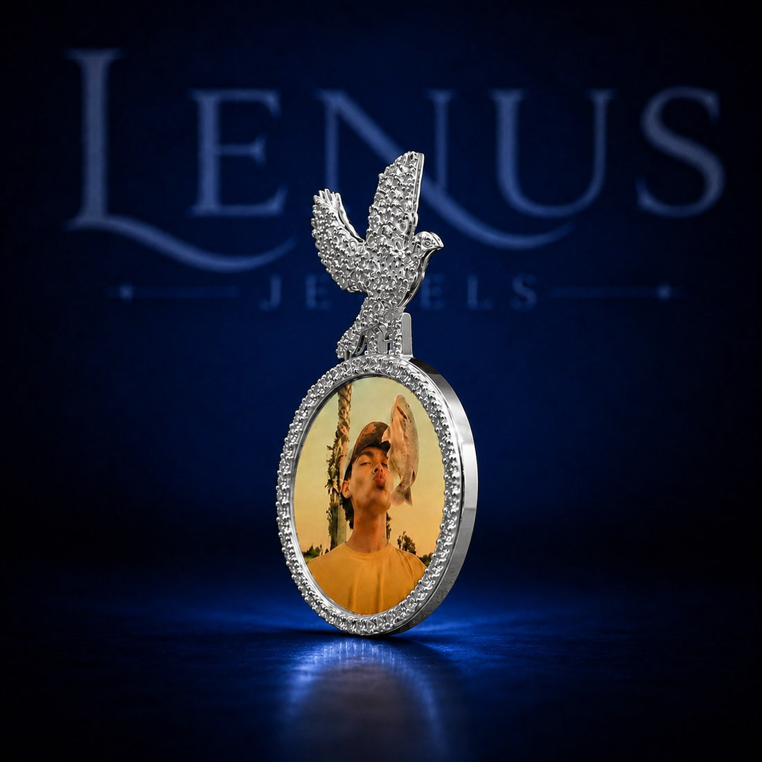 Custom Photo Moissanite Pendant with Iced Out Dove – 925 Sterling Silver VVS Personalized Picture Memory Necklace Jewelry