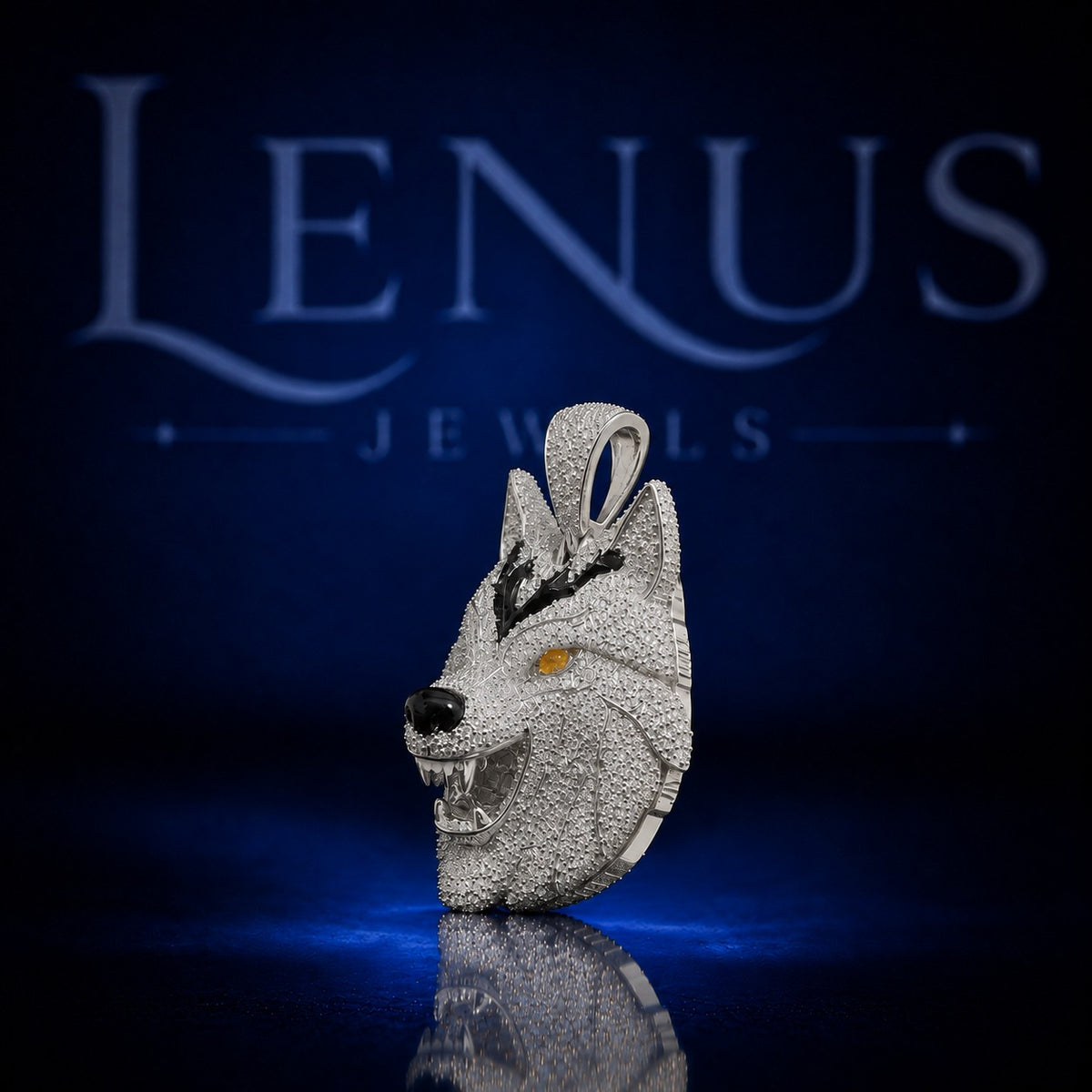 Iced Out Wolf Head Moissanite Pendant – 925 Sterling Silver VVS 3D Wolf Hip Hop Jewelry with Yellow Eyes