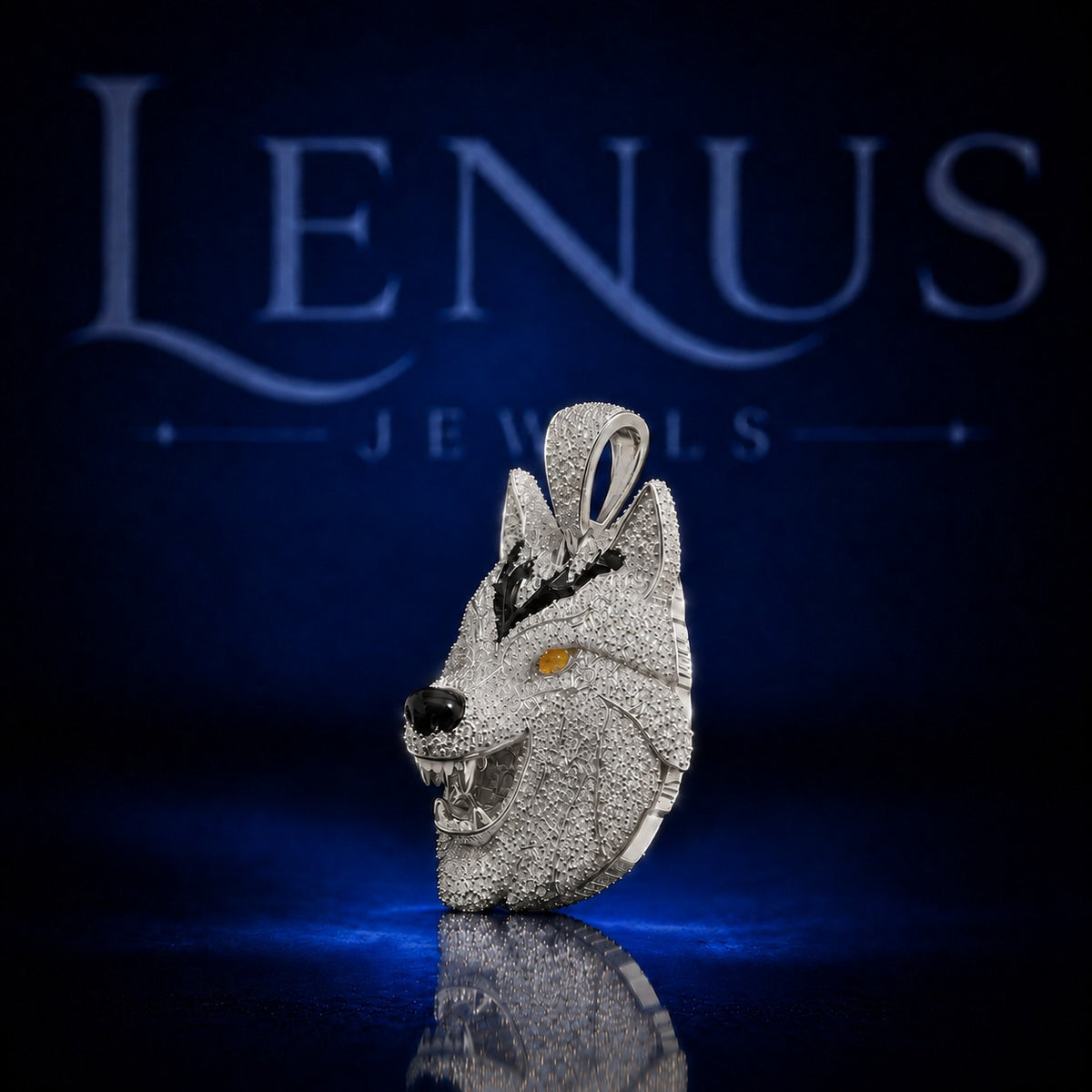 Iced Out Wolf Head Moissanite Pendant – 925 Sterling Silver VVS 3D Wolf Hip Hop Jewelry with Yellow Eyes