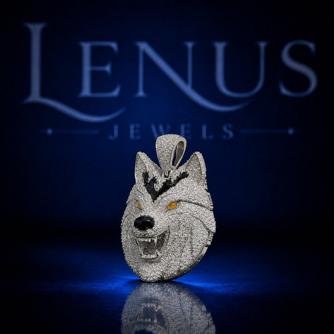 Iced Out Wolf Head Moissanite Pendant – 925 Sterling Silver VVS 3D Wolf Hip Hop Jewelry with Yellow Eyes