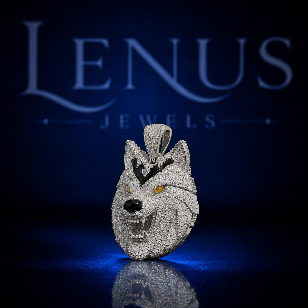 Iced Out Wolf Head Moissanite Pendant – 925 Sterling Silver VVS 3D Wolf Hip Hop Jewelry with Yellow Eyes