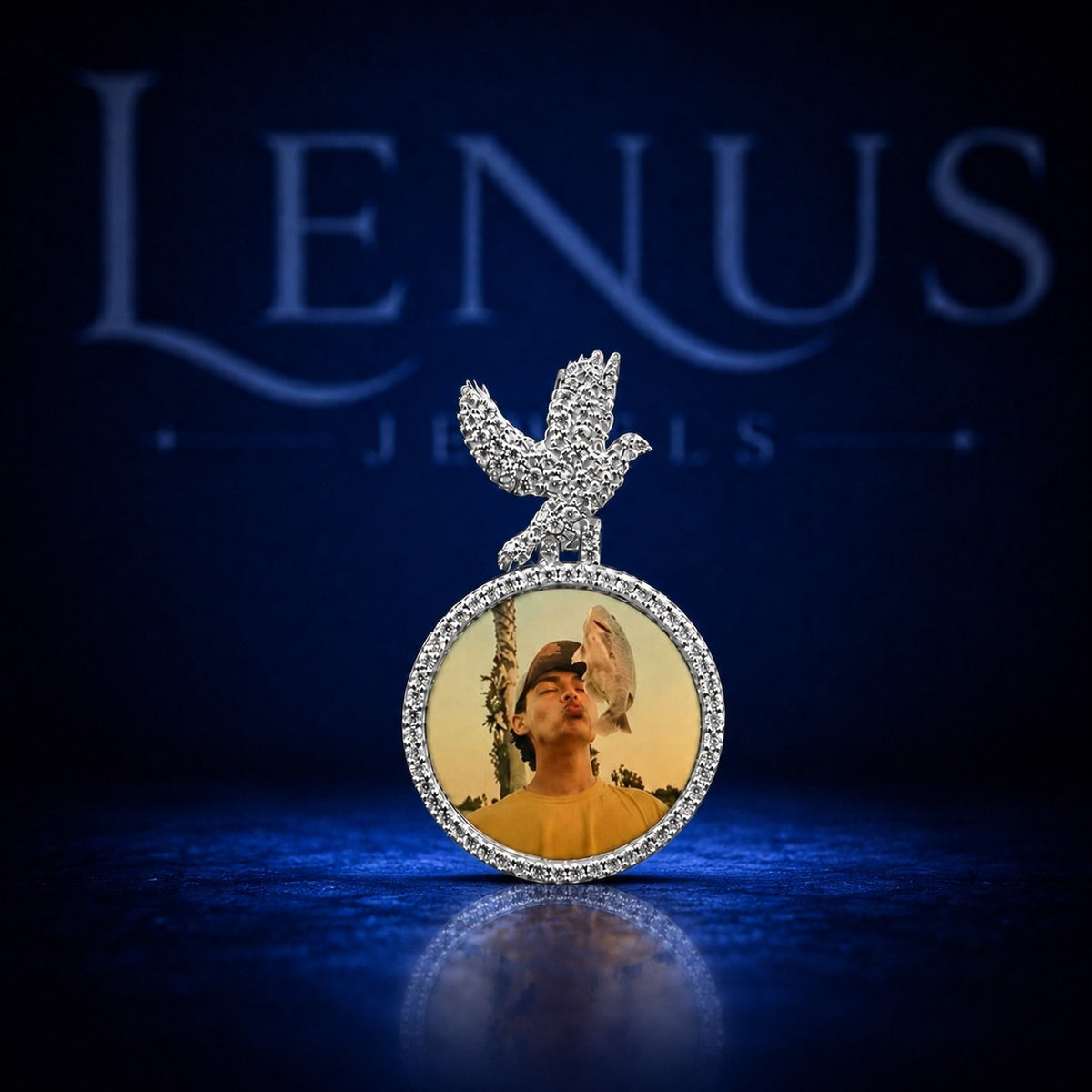 Custom Photo Moissanite Pendant with Iced Out Dove – 925 Sterling Silver VVS Personalized Picture Memory Necklace Jewelry