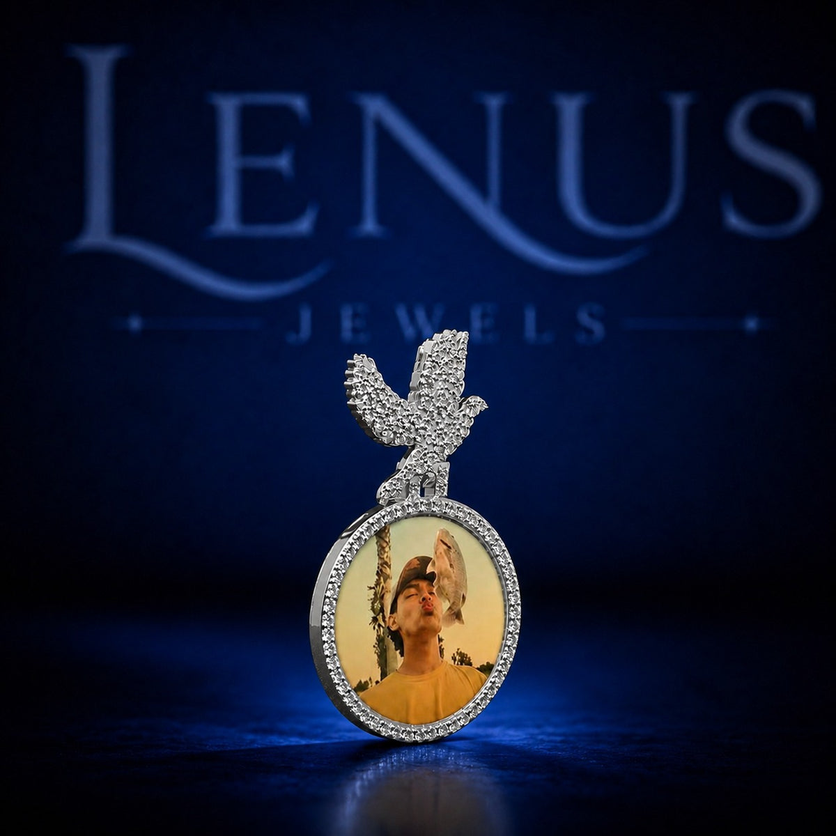 Custom Photo Moissanite Pendant with Iced Out Dove – 925 Sterling Silver VVS Personalized Picture Memory Necklace Jewelry