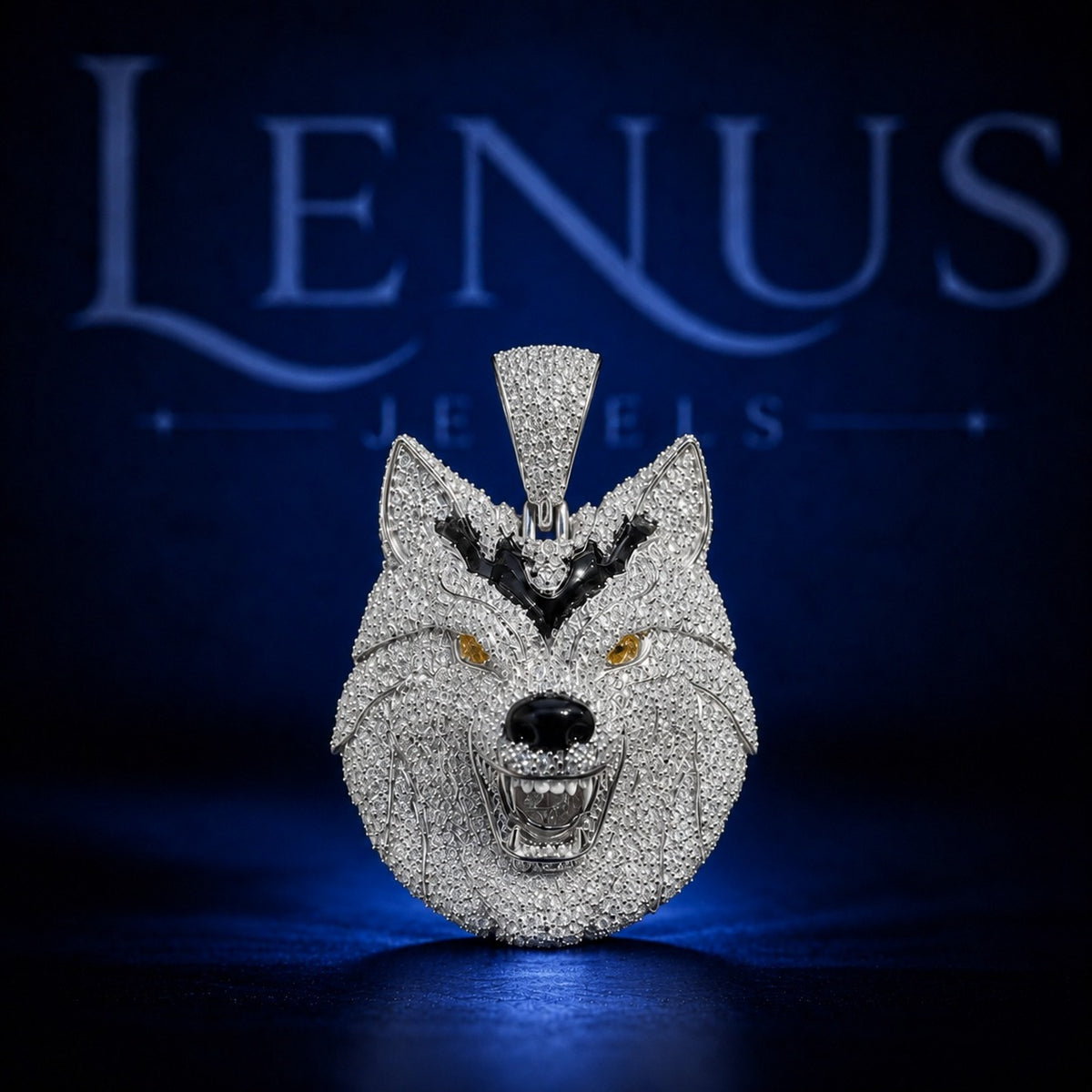 Iced Out Wolf Head Moissanite Pendant – 925 Sterling Silver VVS 3D Wolf Hip Hop Jewelry with Yellow Eyes