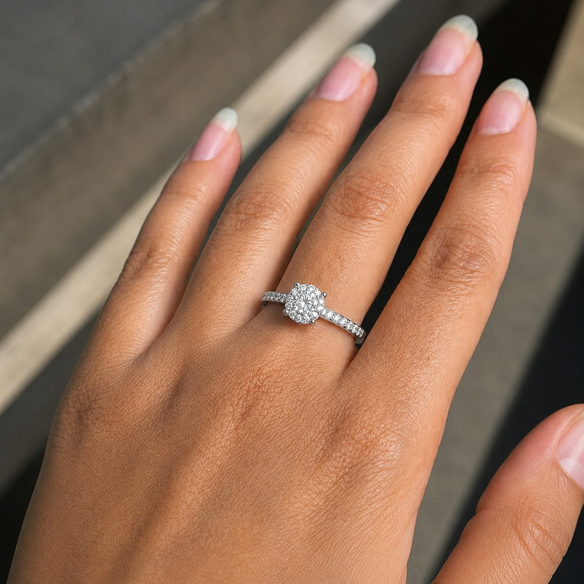 Cushion Cluster Moissanite Engagement Ring – Pavé Halo 925 Sterling Silver