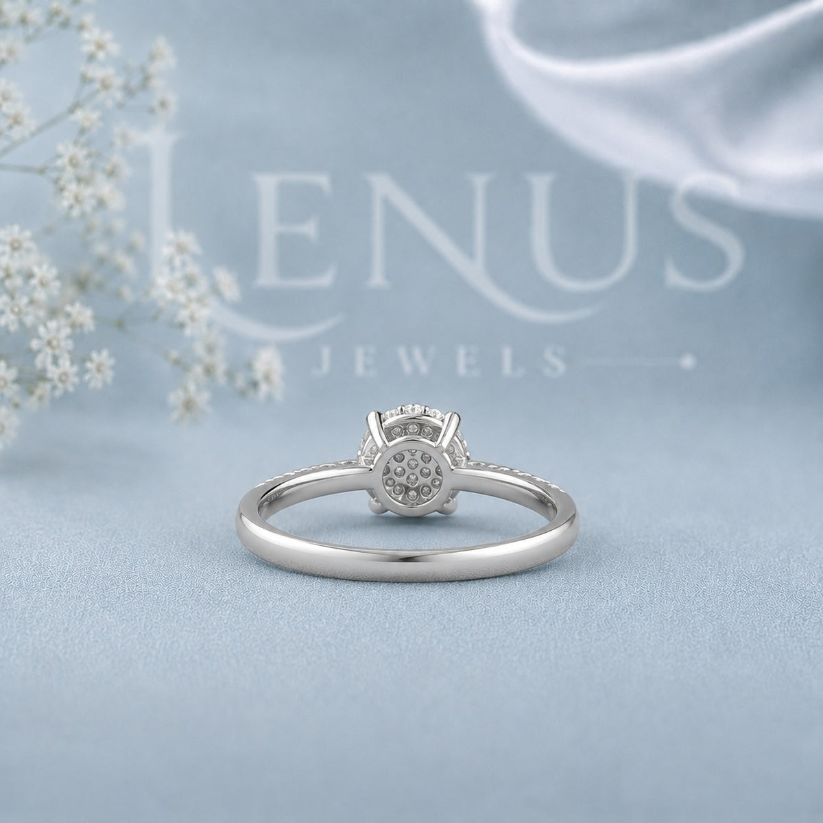 Cushion Cluster Moissanite Engagement Ring – Pavé Halo 925 Sterling Silver