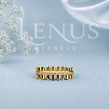 Gold Bar Moissanite Ring – Pavé Architectural Ladder Band