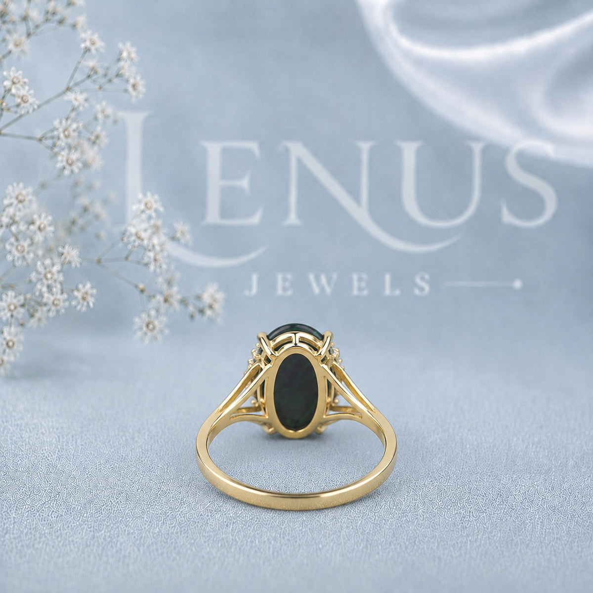 GreenOpal and Moissanite Halo Ring – Oval Green Fire Gemstone Ring in 925 Sterling Silver