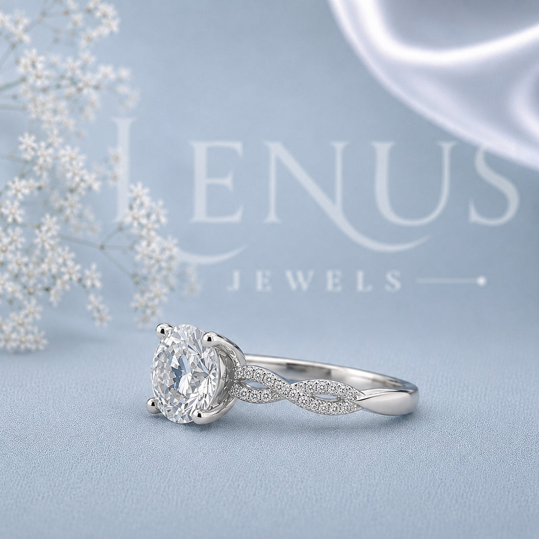 Round-Cut Moissanite Engagement Ring – Six-Prong Split-Shank Pavé Ring in 925 Sterling Silver