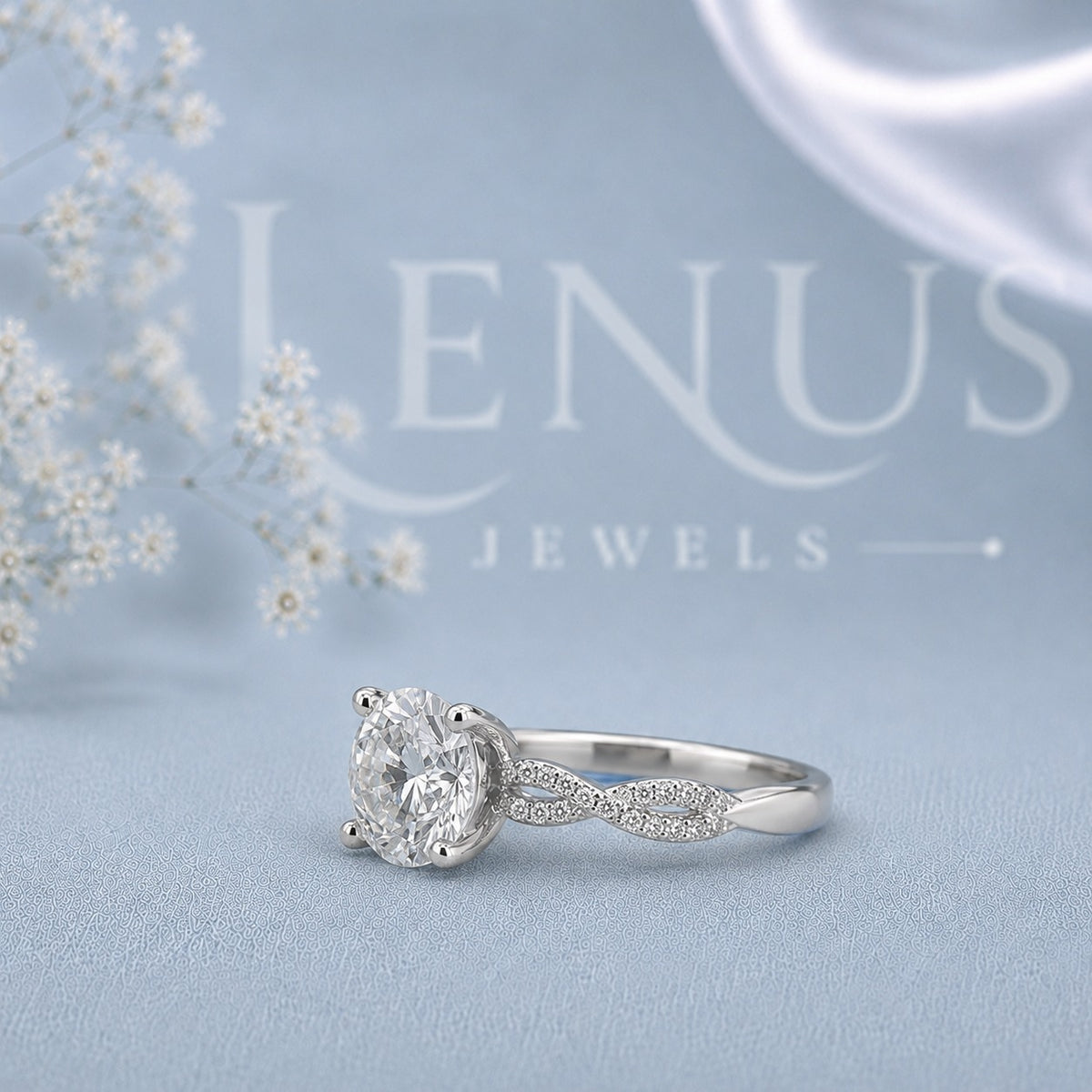 Round-Cut Moissanite Engagement Ring – Six-Prong Split-Shank Pavé Ring in 925 Sterling Silver