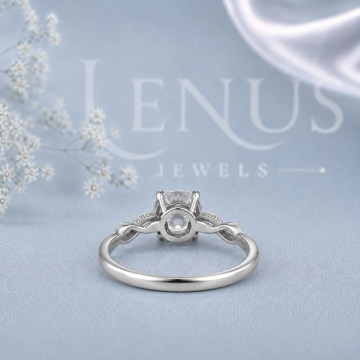 Round-Cut Moissanite Engagement Ring – Six-Prong Split-Shank Pavé Ring in 925 Sterling Silver