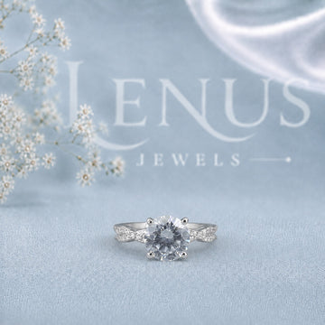 Round-Cut Moissanite Engagement Ring – Six-Prong Split-Shank Pavé Ring in 925 Sterling Silver