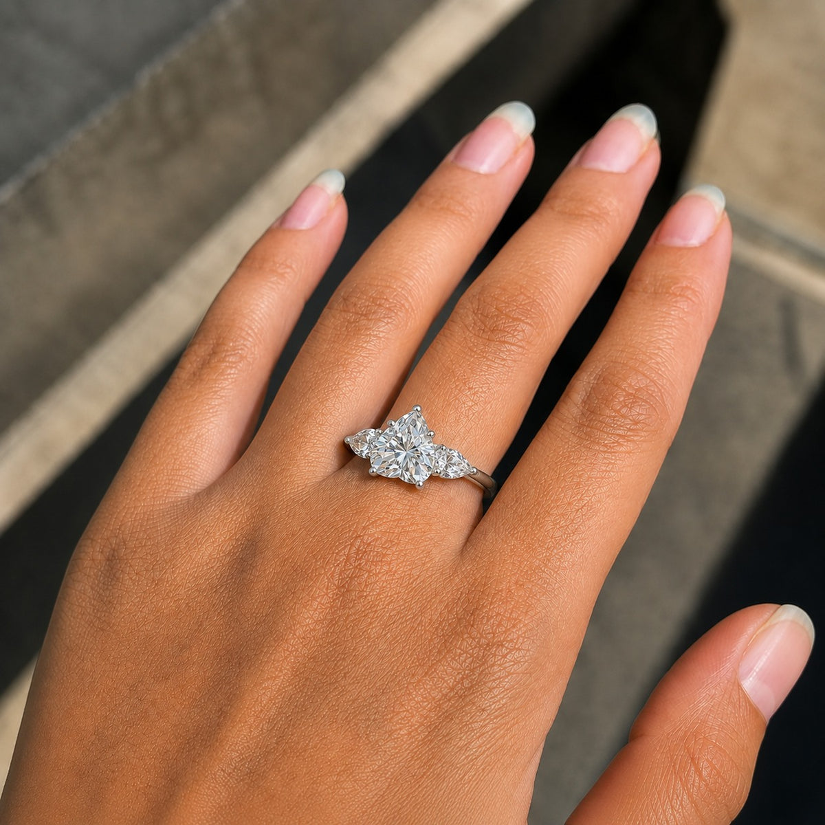 Heart-Cut Three-Stone Moissanite Engagement Ring – Trilogy Bridal Ring in 925 Sterling Silver